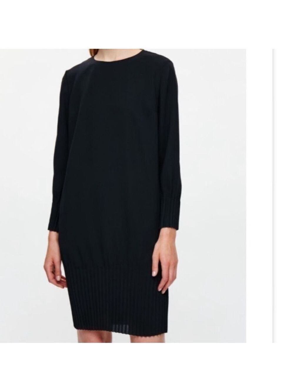 COS women’s dress long sleeves pleated hemline & cuffs back zipper black size 2